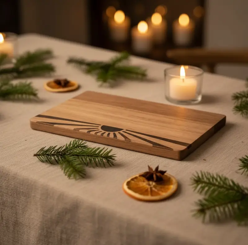Handgefertigtes Frühstücksbrett „Sonne Spatz“ aus hochwertigem Holz – einzigartiges Weihnachtsgeschenk für Genießer, Familien und Designliebhaber.