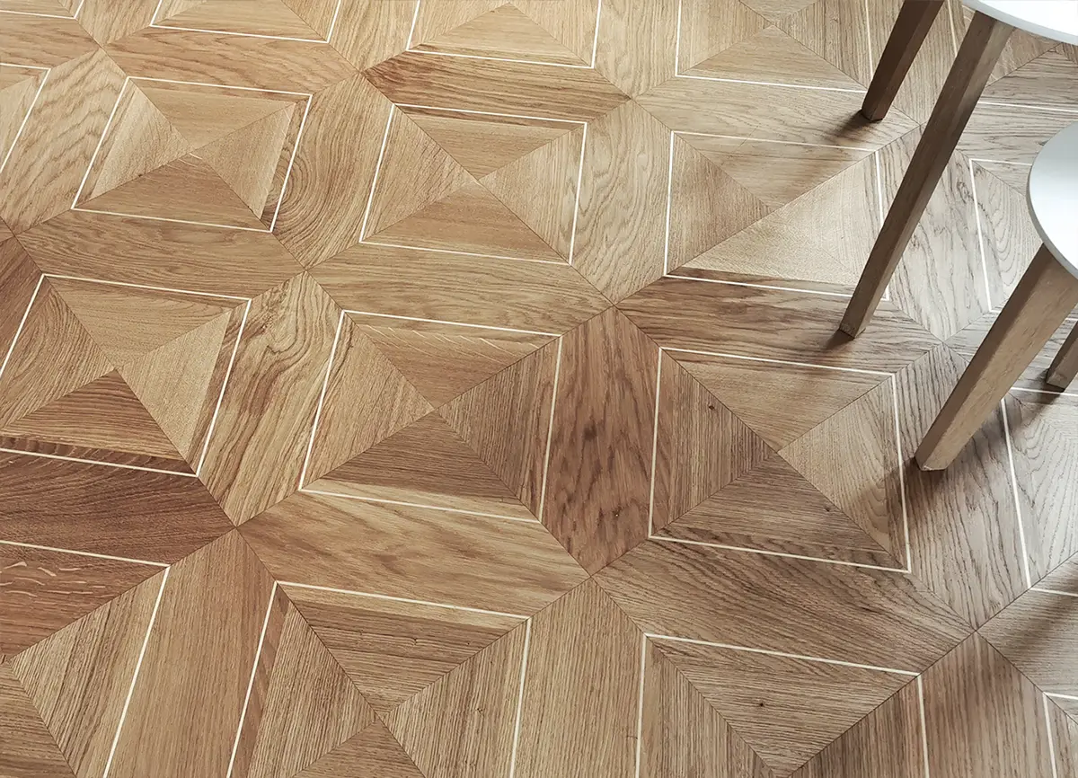 Tafelparkett Cello von holzbegabt Tafelparkett Cello aus Eiche mit Ahornstreifen – eleganter und hochwertiger handgefertigter Holzfußboden von holzbegabt
